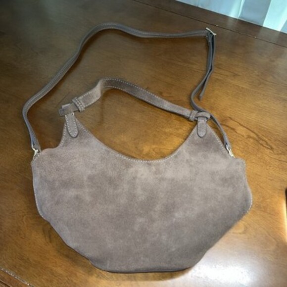 cuir veritable Suede Brown Hobo Shoulder Bag With Removable Long Leather Strap - Picture 8 of 12